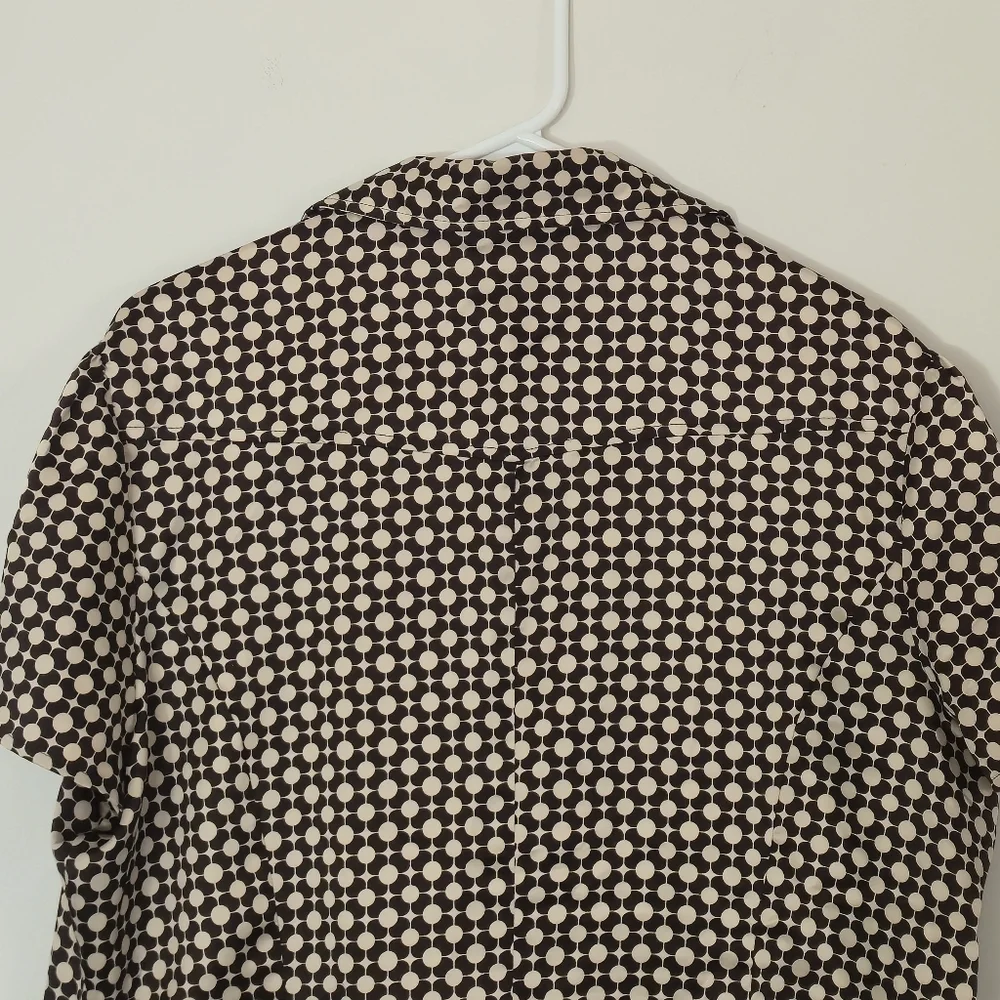 Rickis Size 16 Geometric Mod Print Brown Cream Button Down Blouse Short Sleeve 9 - Picture 9 of 13